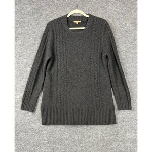 Kier + J Womens Sweater Sz L 100% Cashmere Cable Knit Charcoal Grey Long